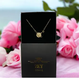 ZEY GÜMÜŞ Kadın Zirkon Taşlı Gezegen Model Altın Renk Kolye (ÇEKMECELİ KOLYE KUTUSUNDA GELMEKTEDİR)