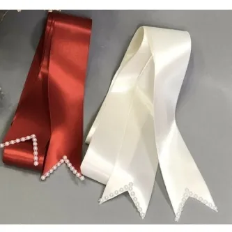 SavBrand Kırmızı Beyaz Incili Takı Kurdelesi Gelin Damat Düğün Kına Gecesi Malzemesi