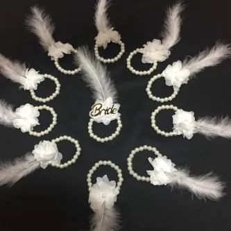 SavBrand 1 Incili Bride Bileklik 10 Incili Nedime Bilekliği Seti Beyaz Gold Gelin Kına Gecesi Bekarlığa Veda