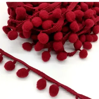 SavBrand El Işi Bordo Ponpon Şerit 5 Metre En 1,5 Cm