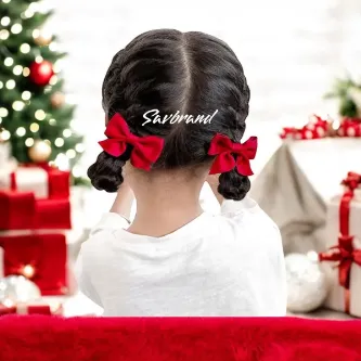 SavBrand Kırmızı 2’li Klips Kız Çocuk Tokası, Çocuk Tokası , Saten Çocuk Tokası