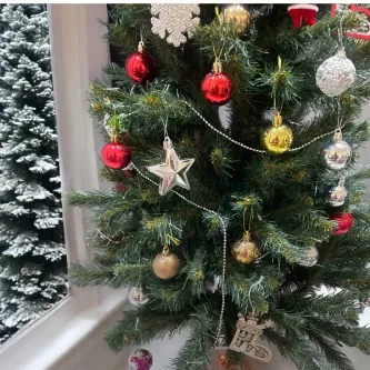 SavBrand Yılbaşı Gümüş Zincir Süs 2 Metre Inci Çam Ağacı Süsü Noel Yemek Masası Taşı