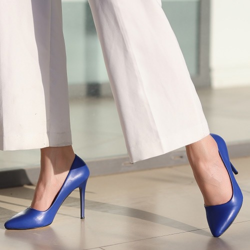PACY Jilya Mavi Cilt Stiletto Ayakkabı