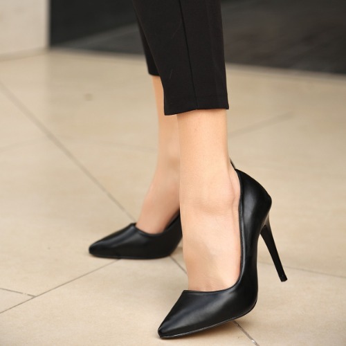 PACY Jilya Siyah Cilt Stiletto Ayakkabı - 259122