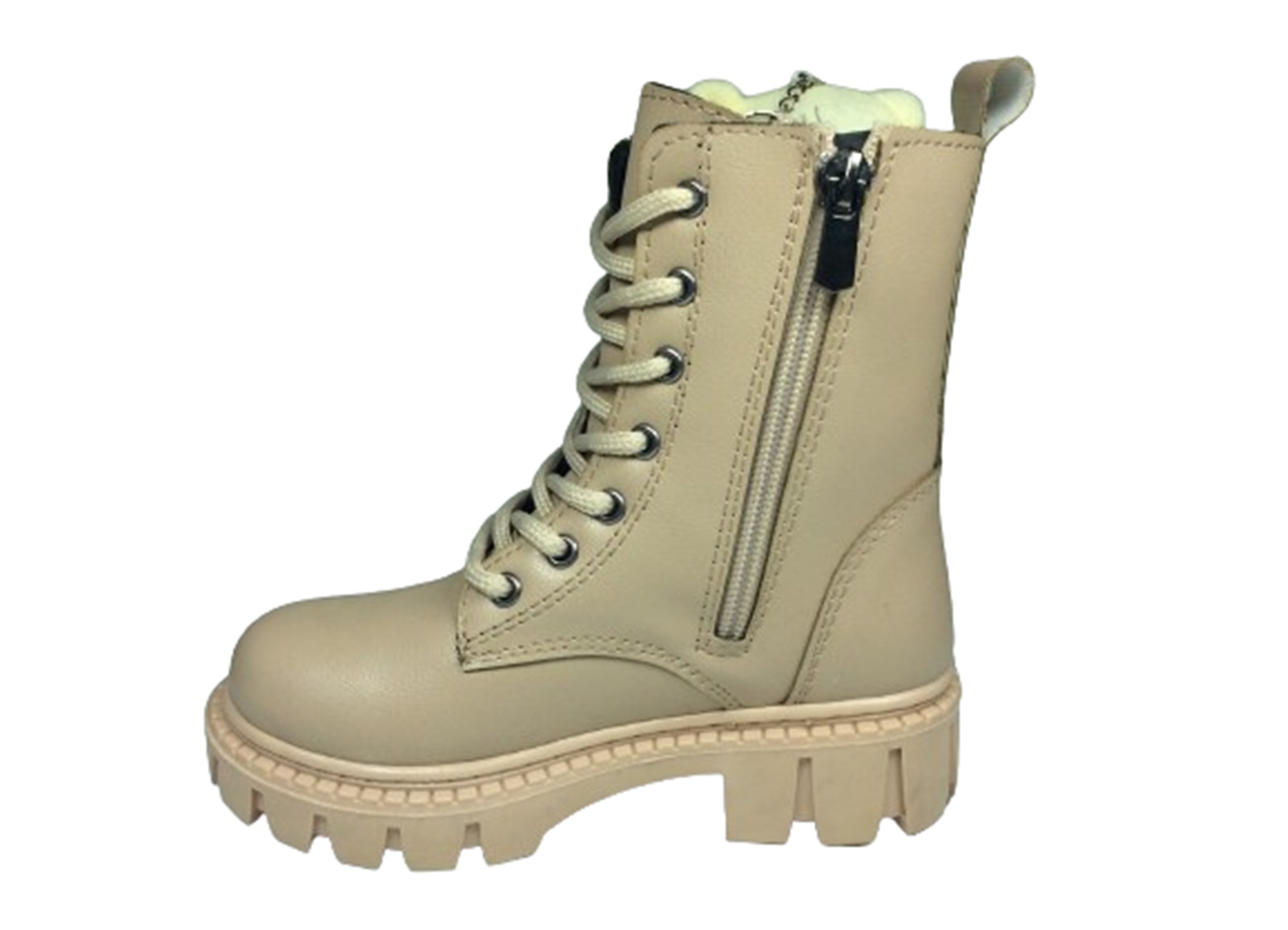 OrtopedikAL 1087 Patik Kız Çocuk Nut Bej 2 Ayıcıklı Bot Bağcıklı Yanı Fermuarlı Anatomik görsel 4