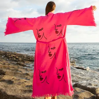 Befera Design Müslin Kimono %100 Pamuklu Kadın Silüeti Desenli Bornoz Kaftan Sabahlık