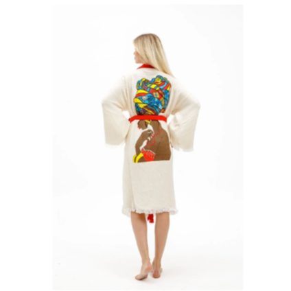 Befera Design Müslin Kimono %100 Pamuklu Afrikalı Kadın Baskılı Desenli Bornoz Kaftan Sabahlık