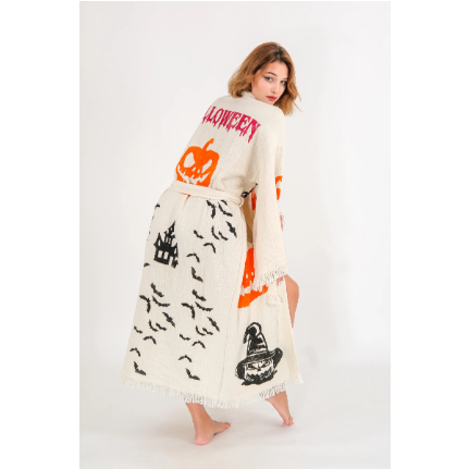 Befera Design Halloween Müslin Kimono %100 Pamuklu Bornoz Kaftan Sabahlık