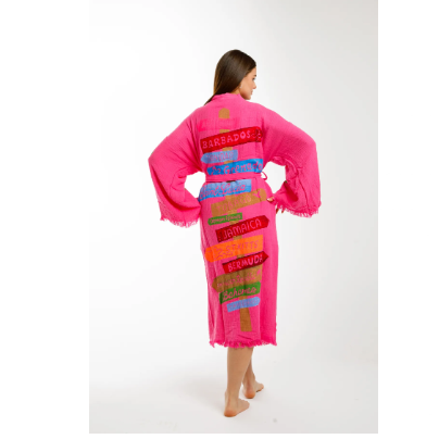 Befera Design Müslin Kimono %100 Pamuklu Karayip Adaları Baskılı Bornoz Kaftan Sabahlık