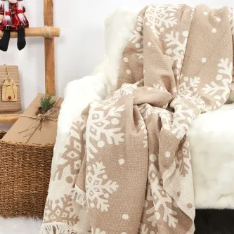 Befera Design 4 Kat Müslin Pike Tek Kişilik %100 Pamuklu Jakarlı Yatak Örtüsü Tv Battaniyesi 140x200 Kar Tanesi