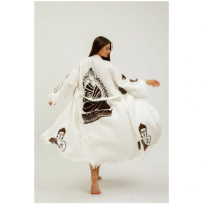 Befera Design Müslin Kimono %100 Pamuklu Buda Baskılı Desenli Bornoz Kaftan Sabahlık