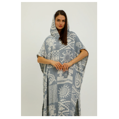 Befera Design Müslin Panço Etnik Kimono %100 Pamuklu Jakarlı Bornoz Kaftan Sabahlık
