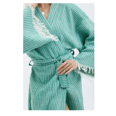 Befera Design Müslin Kimono %100 Pamuklu Çizgili Bornoz Kaftan Sabahlık