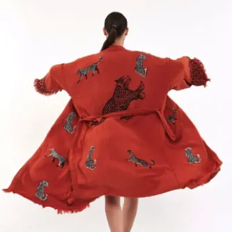 Befera Design Müslin Kimono %100 Pamuklu Leopar Desenli Bornoz Kaftan Sabahlık