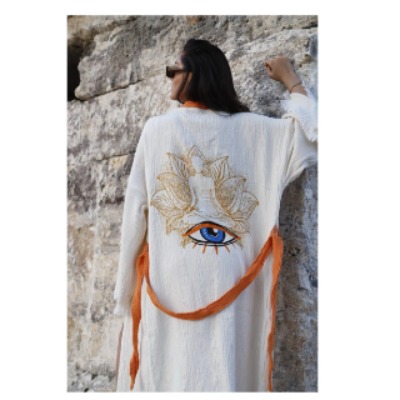 Befera Design Müslin Kimono %100 Pamuklu Yoga Meditasyon Baskılı Desenli Bornoz Kaftan Sabahlık