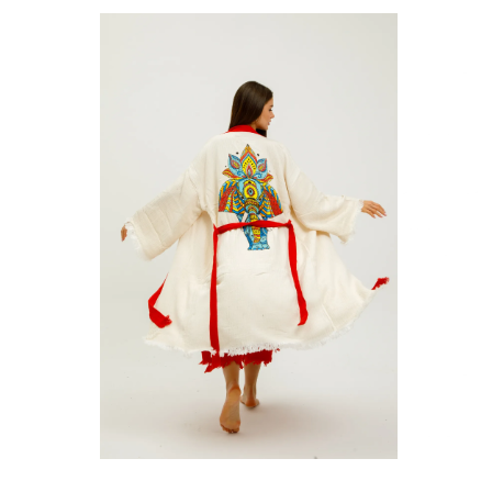 Befera Design Müslin Kimono %100 Pamuklu Fil Baskılı Desenli Bornoz Kaftan Sabahlık