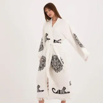 Befera Design Müslin Kimono %100 Pamuklu Leopar Baskılı Desenli Bornoz Kaftan Sabahlık