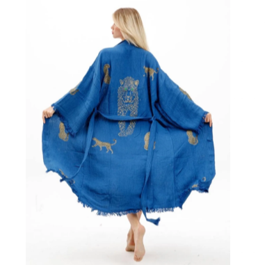 Befera Design Müslin Kimono %100 Pamuklu Leopar Baskılı Desenli Bornoz Kaftan Sabahlık