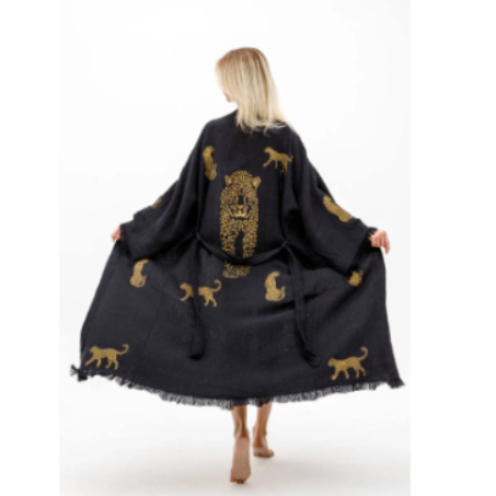 Befera Design Müslin Kimono %100 Pamuklu Leopar Baskılı Desenli Bornoz Kaftan Sabahlık