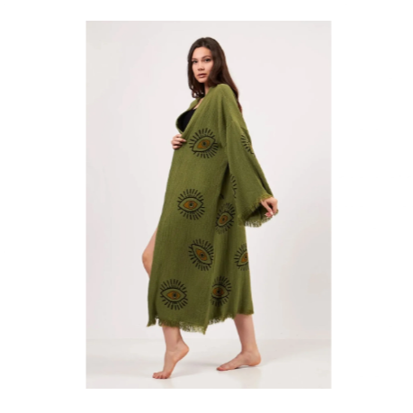 Befera Design Müslin Kimono %100 Pamuklu Göz Desenli Bornoz Kaftan Sabahlık