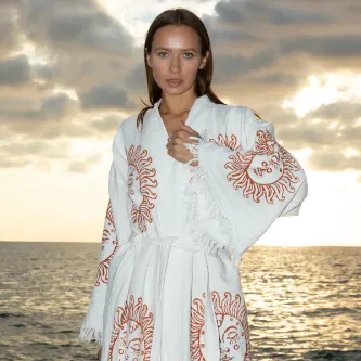 Befera Design Müslin Kimono %100 Pamuklu Güneş Baskılı Desenli Bornoz Kaftan Sabahlık