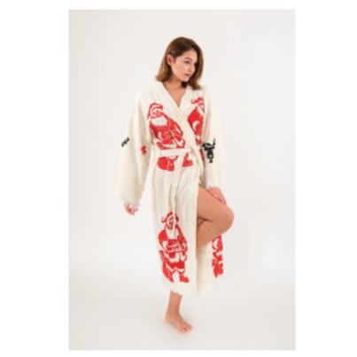 Befera Design Christmas Müslin Kimono %100 Pamuklu Yılbaşı Baskılı Desenli Bornoz Kaftan Sabahlık