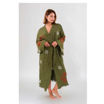 Befera Design Christmas Müslin Kimono %100 Pamuklu Yılbaşı Baskılı Desenli Bornoz Kaftan Sabahlık