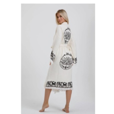 Befera Design Hitit Müslin Kimono %100 Pamuklu Lotus Baskılı Desenli Bornoz Kaftan Sabahlık