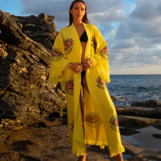 Befera Design Müslin Kimono %100 Pamuklu Göz Desenli Bornoz Kaftan Sabahlık