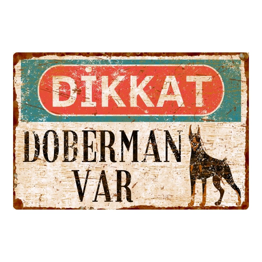 Dikkat Köpek Var Uyarı Levhası - Vintage Dikkat Doberman Var Metal Uyarı Levhası - 15cm X 22,5cm görsel 3