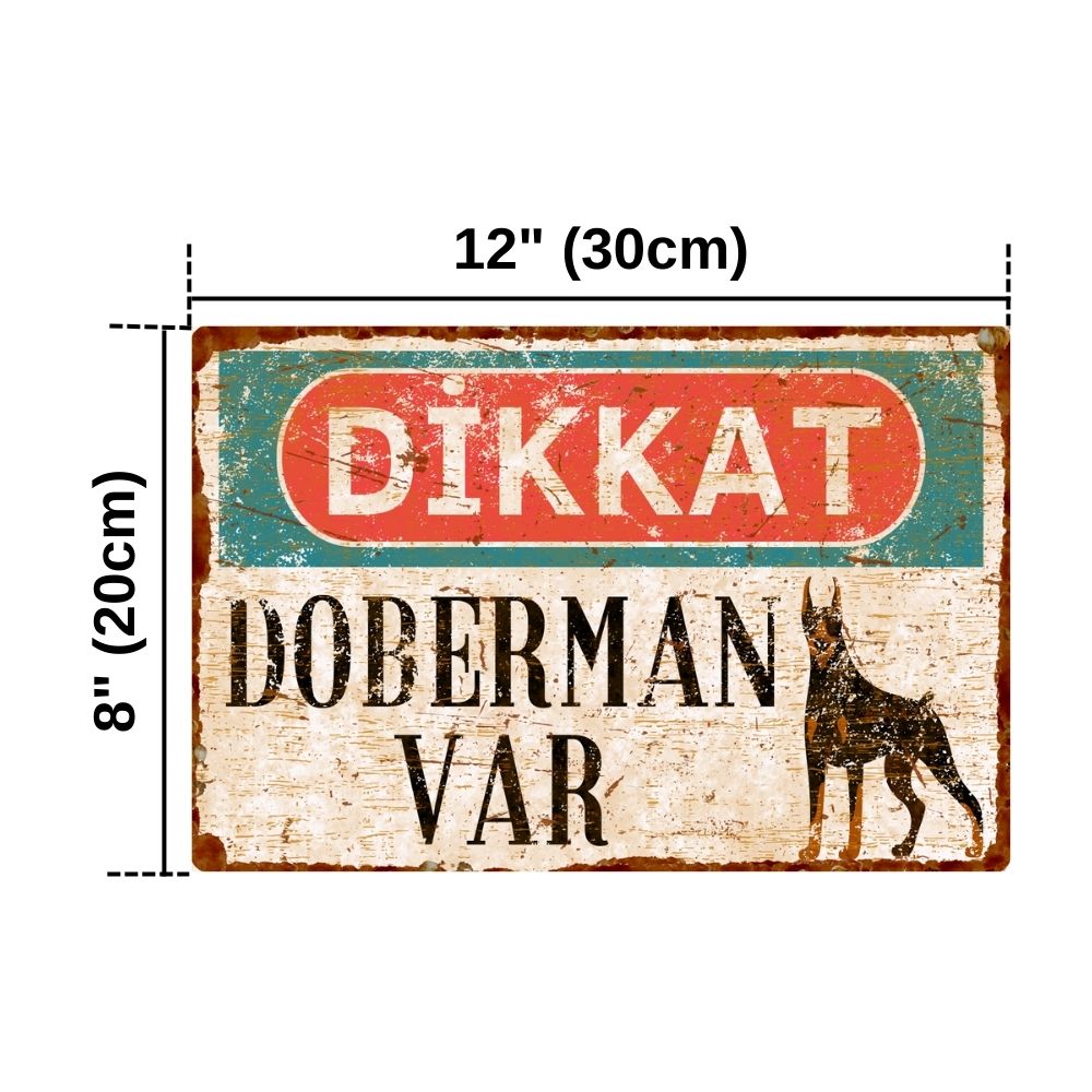 Dikkat Köpek Var Uyarı Levhası - Vintage Dikkat Doberman Var Metal Uyarı Levhası - 20cm X 30cm görsel 4