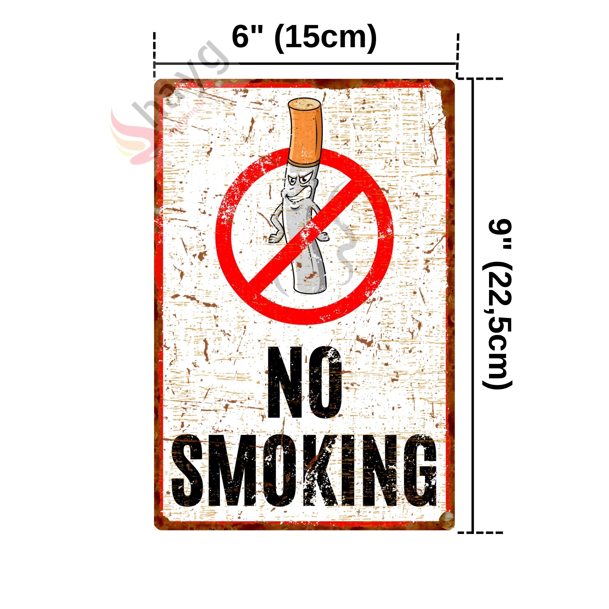 Sinsi Gülüş Karikatürlü No Smoking, Pas Görünümlü Sigara içmek Yasaktır Metal Tabela 15cm x 22,5cm görsel 4