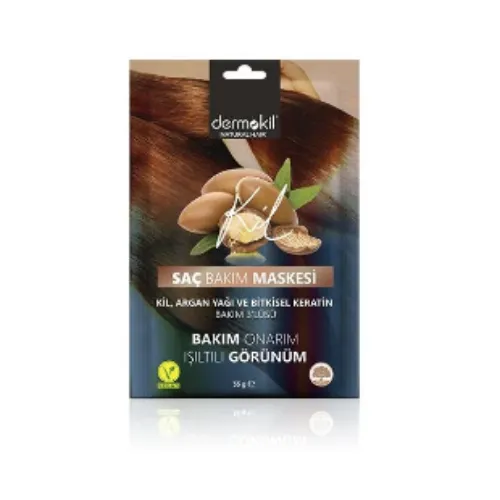 DERMOKIL NATURAL  Vegan Saç Bakım Maskesi Kil Argan Yağı ve Bitkisel Keratin Bakım 3'lüsü Bakım Onarım Işıltılı Görünüm 35 ml