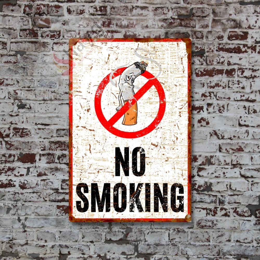 Hasta Karikatürlü No Smoking, Pas Görünümlü Sigara Içmek Yasaktır Metal Tabela 15cm x 22,5cm görsel 5