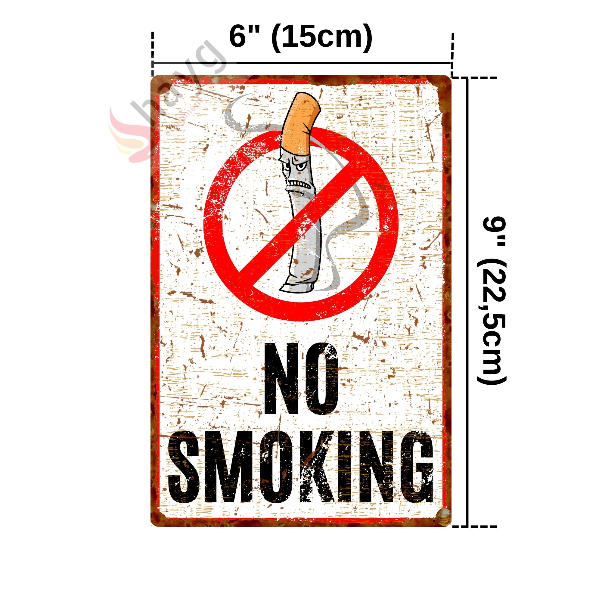 Kızgın Karikatürlü No Smoking, Pas Görünümlü Sigara Içmek Yasaktır Metal Tabela 15cm x 22,5cm görsel 5