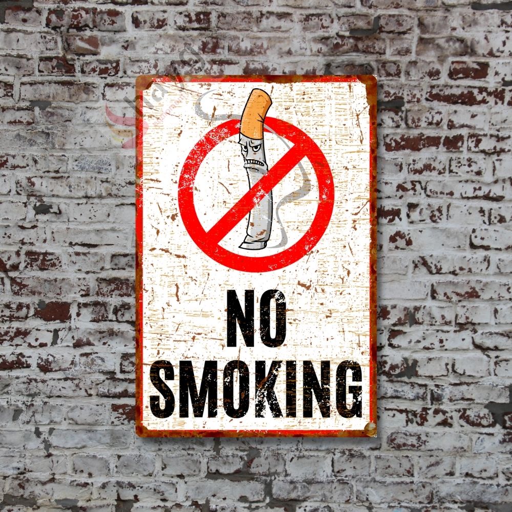 Kızgın Karikatürlü No Smoking, Pas Görünümlü Sigara Içmek Yasaktır Metal Tabela 20cm x 30cm görsel 5