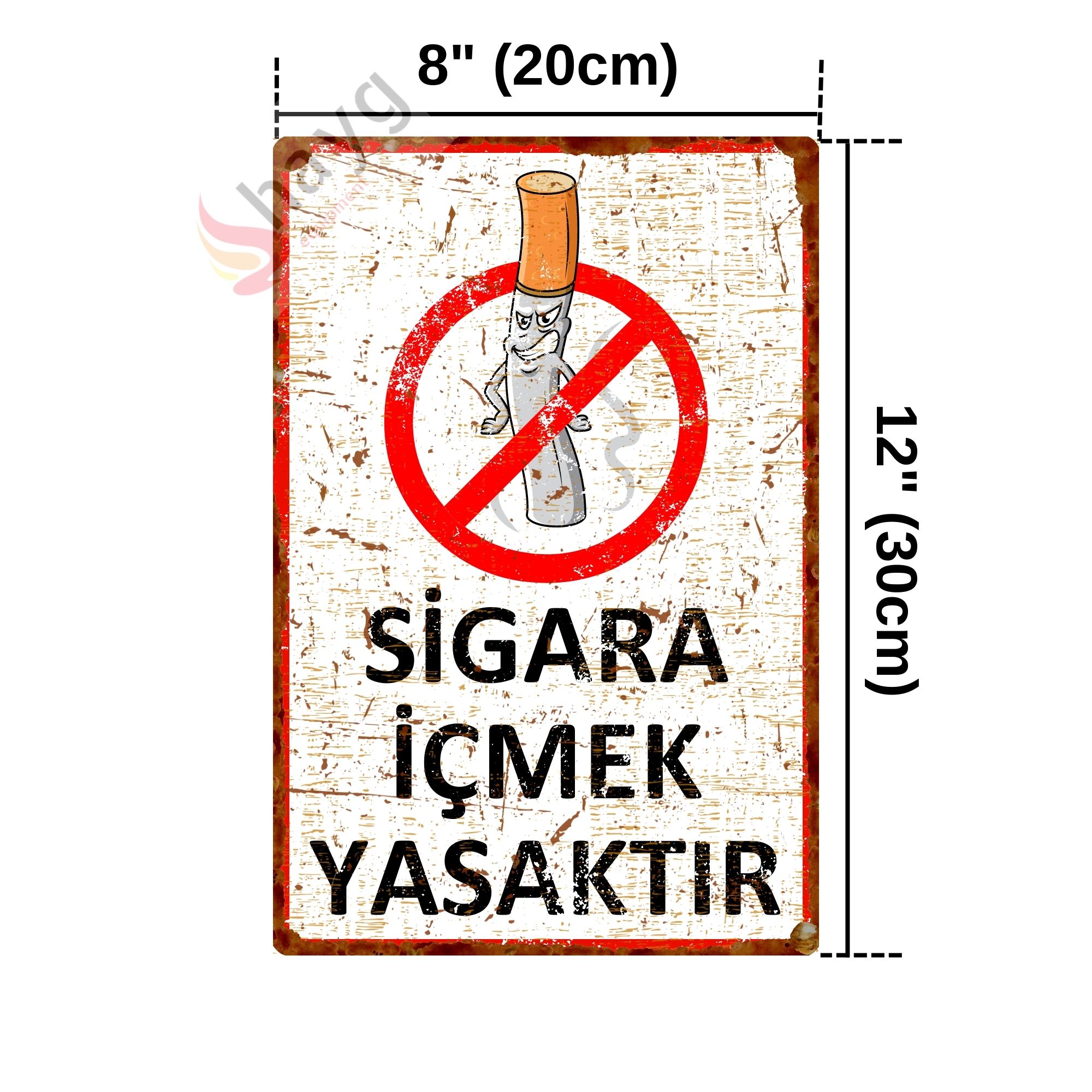 Sinsi Gülüş Karikatürlü Sigara İçmek Yasaktır, Pas Görünümlü Metal Uyarı Levhası 20cm x 30cm görsel 4