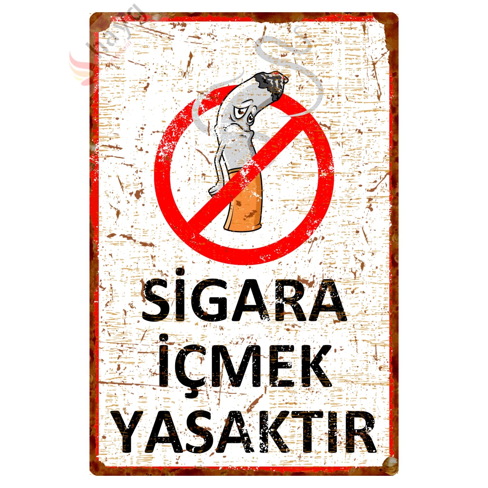 Hasta Karikatürlü Sigara İçmek Yasaktır, Pas Görünümlü Metal Uyarı Levhası 15cm x 22,5cm görsel 3