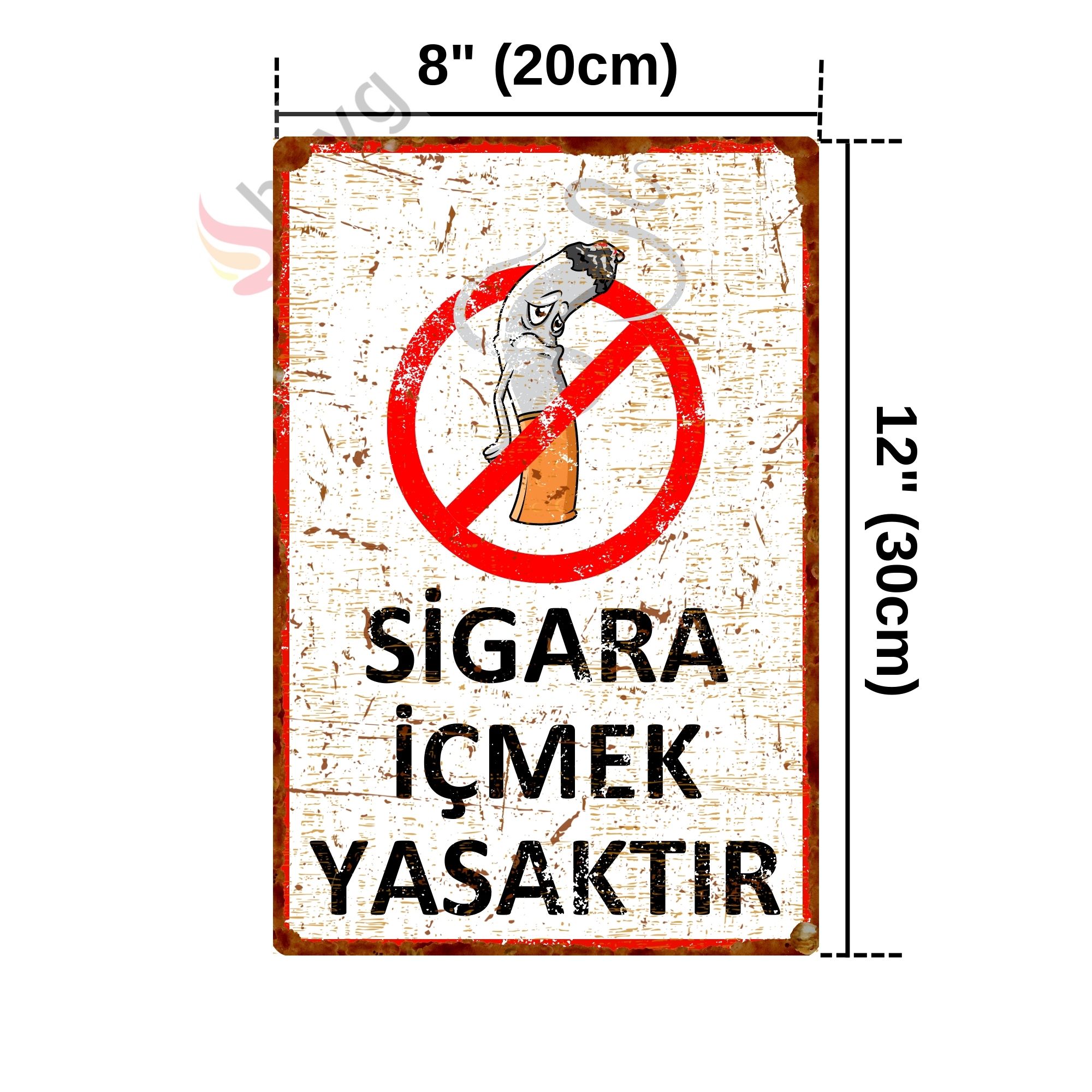 Hasta Karikatürlü Sigara İçmek Yasaktır, Pas Görünümlü Metal Uyarı Levhası 20cm x 30cm görsel 4