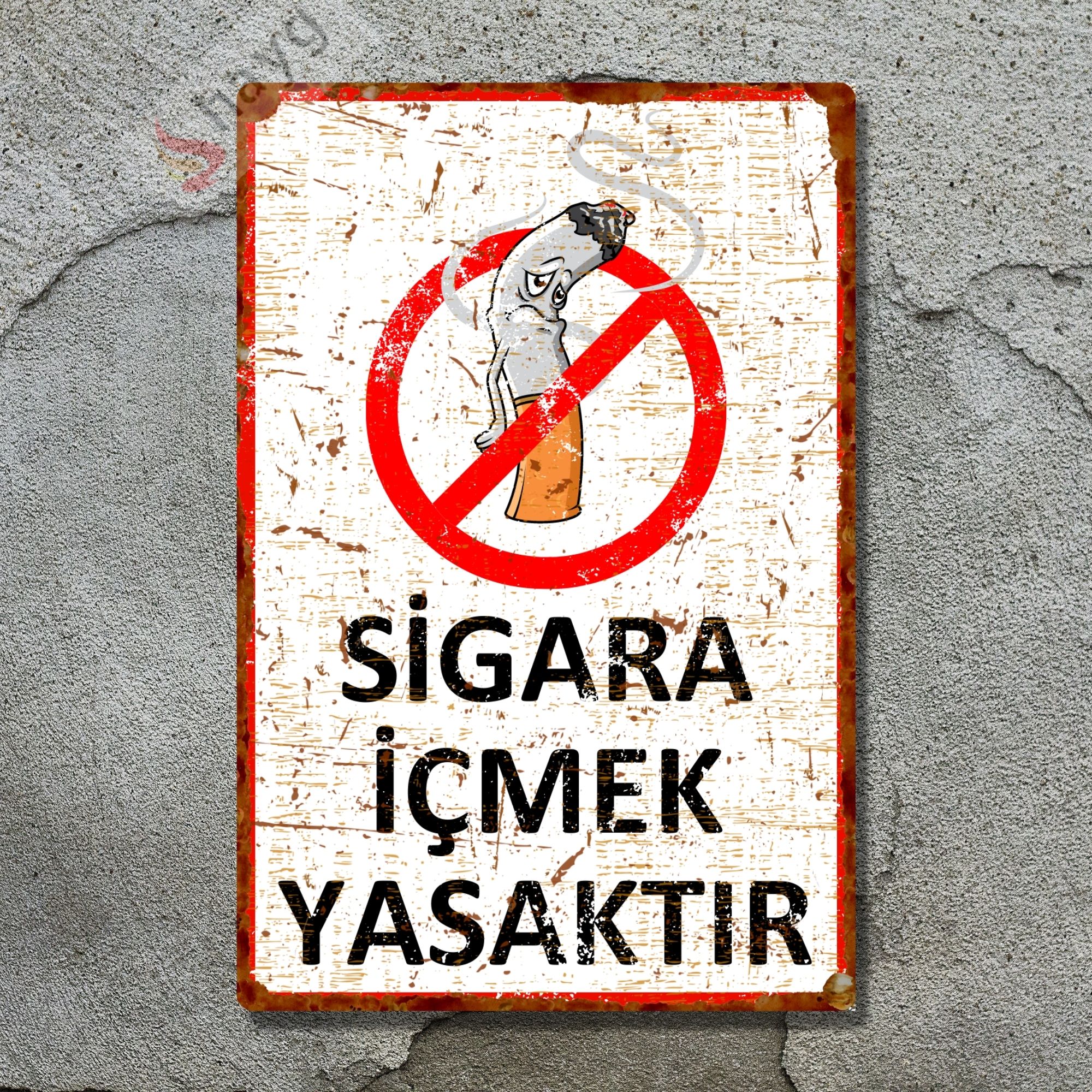 Hasta Karikatürlü Sigara İçmek Yasaktır, Pas Görünümlü Metal Uyarı Levhası 20cm x 30cm görsel 5