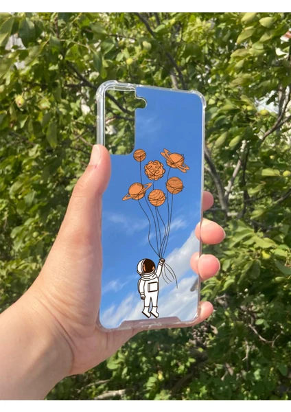 Exporanto Samsung S21 Plus Uyumlu Aynalı Astronot Desenli Darbe Kamera Korumalı Silikon Telefon Kılıfı görsel 2