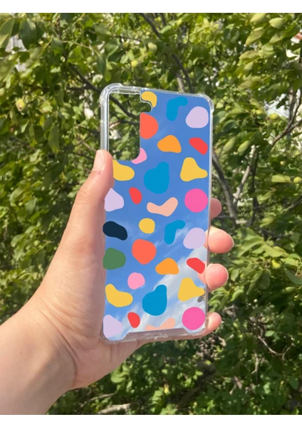 Exporanto Samsung S21 Plus Uyumlu Aynalı Renkli Benek Desenli Darbe Kamera Korumalı Silikon Telefon Kılıfı görsel 2
