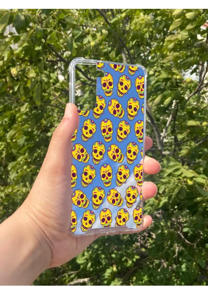 Exporanto Samsung S21 Plus Uyumlu Aynalı Sarı Kuru Kafa Desenli Darbe Kamera Korumalı Silikon Telefon Kılıfı görsel 2