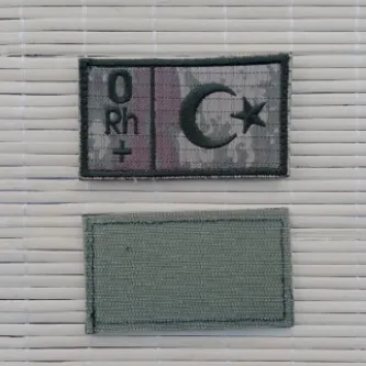 İzmir Askeri Malzeme Kara Kuvvetleri Eski Kamuflaj Renkli Nakış işlemeli 0 Rh + Kan Gruplu Arma Patch Peç
