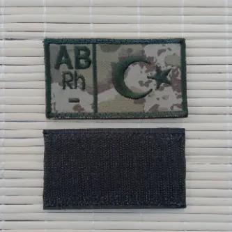 İzmir Askeri Malzeme Kara Kuvvetleri Kamuflaj Renkli Nakış işlemeli AB Rh - Kan Gruplu Arma Patch Peç
