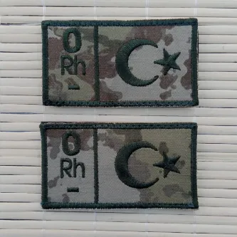 İzmir Askeri Malzeme 2 Adet Kara Kuvvetleri Kamuflaj Renkli Nakış işlemeli 0 Rh - Kan Gruplu Arma Peç Patch