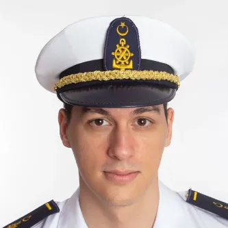 İzmir Askeri Malzeme Deniz Kuvvetleri Deniz Fakültesi Beyaz Renkli Kokartlı Yuvarlak Kaptan Mesdres Harici Şapka
