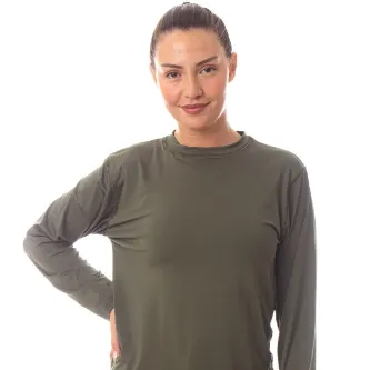İzmir Askeri Malzeme Uzun Kollu Sedef Yeşili Renkli Yuvarlak Yakalı Microfiber Micro Üst Thermal içlik T-shirt