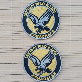 İzmir Askeri Malzeme 2 Adet 182. Filo Komutanlığı Atmacalar Yazılı Kartal Logolu Nakış işlemeli Arma Peç Patch