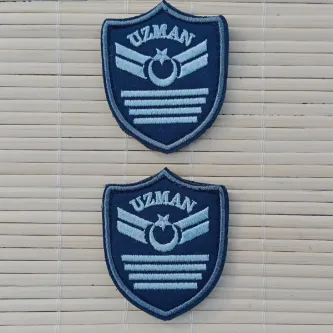 İzmir Askeri Malzeme 2 Adet Hava Kuvvetleri Havacı Uzman Çavuş 4 Kademe Lacivert Zemin Nakışlı Mini Polar Arma Patch Peç